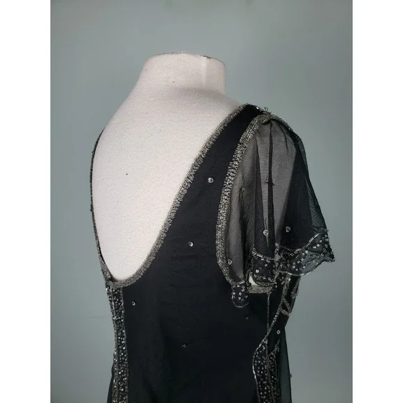 VTG Scala Womens L Beaded Y2K Camisole Top Fairy Whimsical Sequins Sparkly Black - Picture 6 of 9